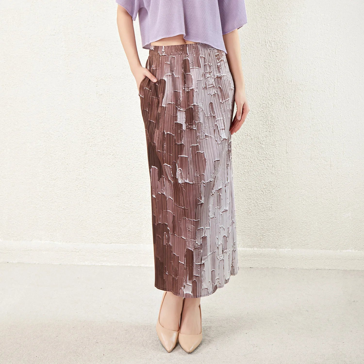 High Quality 2025 Latest Pleated Skirt Women's Elegant High Waist Printed Casual Pleated Mid-length Women's Skirt