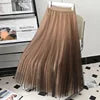 Women Lady Pleated With Lining Long Skirt Dress New Fashion Loose Elastic Waist Gradient Color Street Wear Casual Skirt