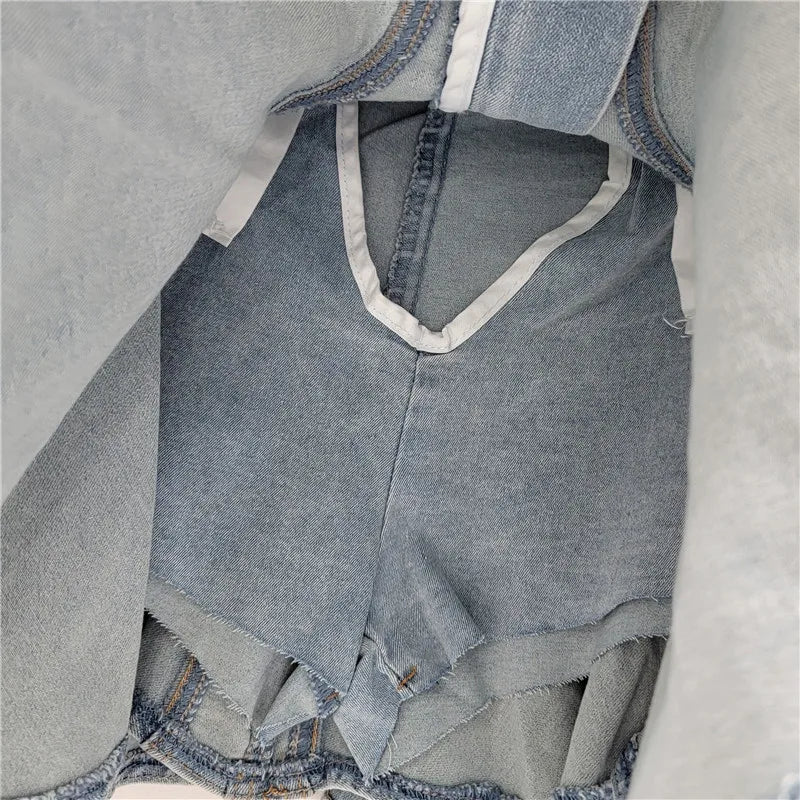 Fashion Ruffled Washed Mini Denim Skirt for Women New Design Zipper Patchwork Stretch Skirt Women'S Skirts