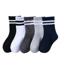 5 Pairs/Lot Autumn Winter High Elastic Simple Children Socks Korean Cotton Stripes Solid Color Alphabet Boys Girls Socks 1-12 Y