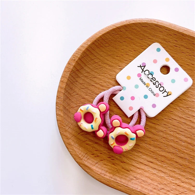 2pcs Sweet Baby Girls Elastic Hair Ties Bows with Small Flower Ball Scrunchies Hair Accessories for Kids