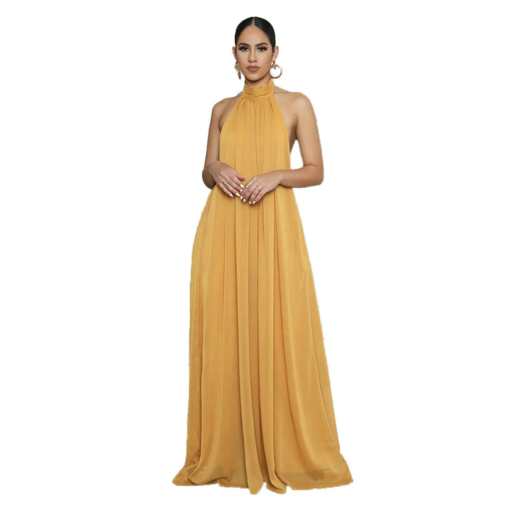 Women Fashion New Loose Sleeveless Solid Color Halter Sexy Backless Wide Leg Long Pants Lady Siamese Trousers Casual Jumpsuit