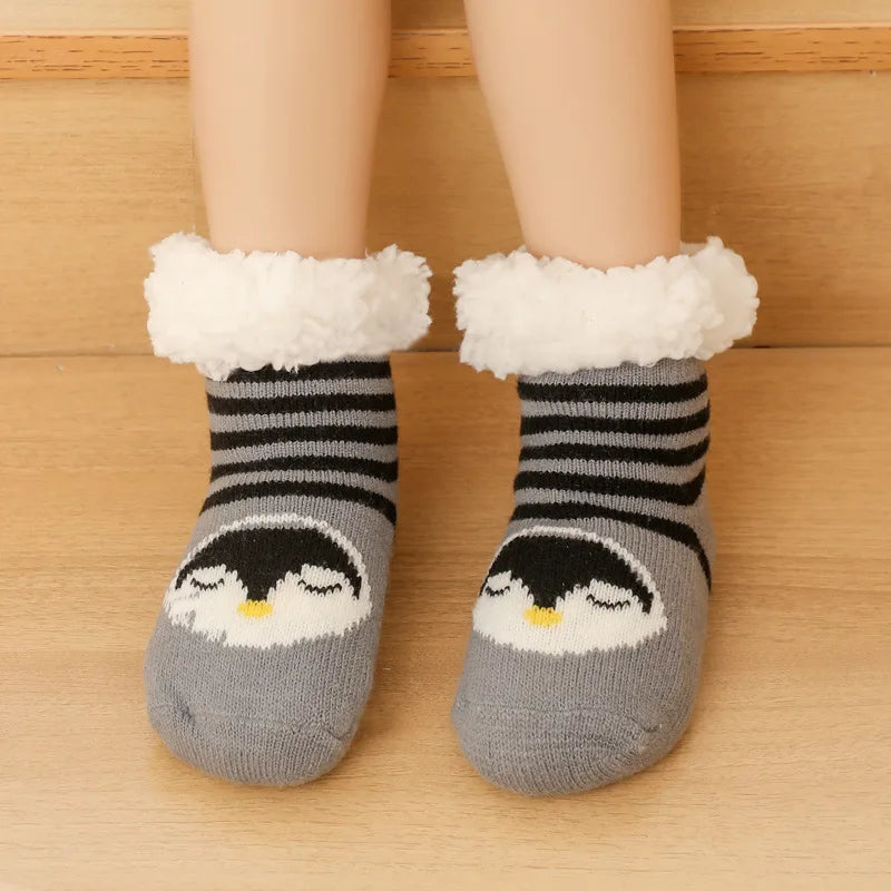Children's Socks For Newborns Girls Boys Baby Anti-slip Child  Plus Thick Terry Warm Winter Cute Christmas Socks For Kids 0-6Y