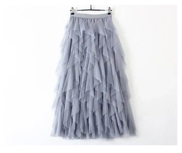 Waist 60-80cm Length 86cm Women Ruffle Skirt Many Layers pink Black Pleated Long Skirt Vintage High Waisted a Line Satin Skirts