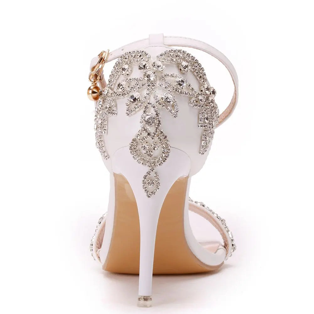 Women Sandals Summer High Heels Peep Toes  Bridal Shoes Party Luxury diamond Ladies White Wedding Shoe
