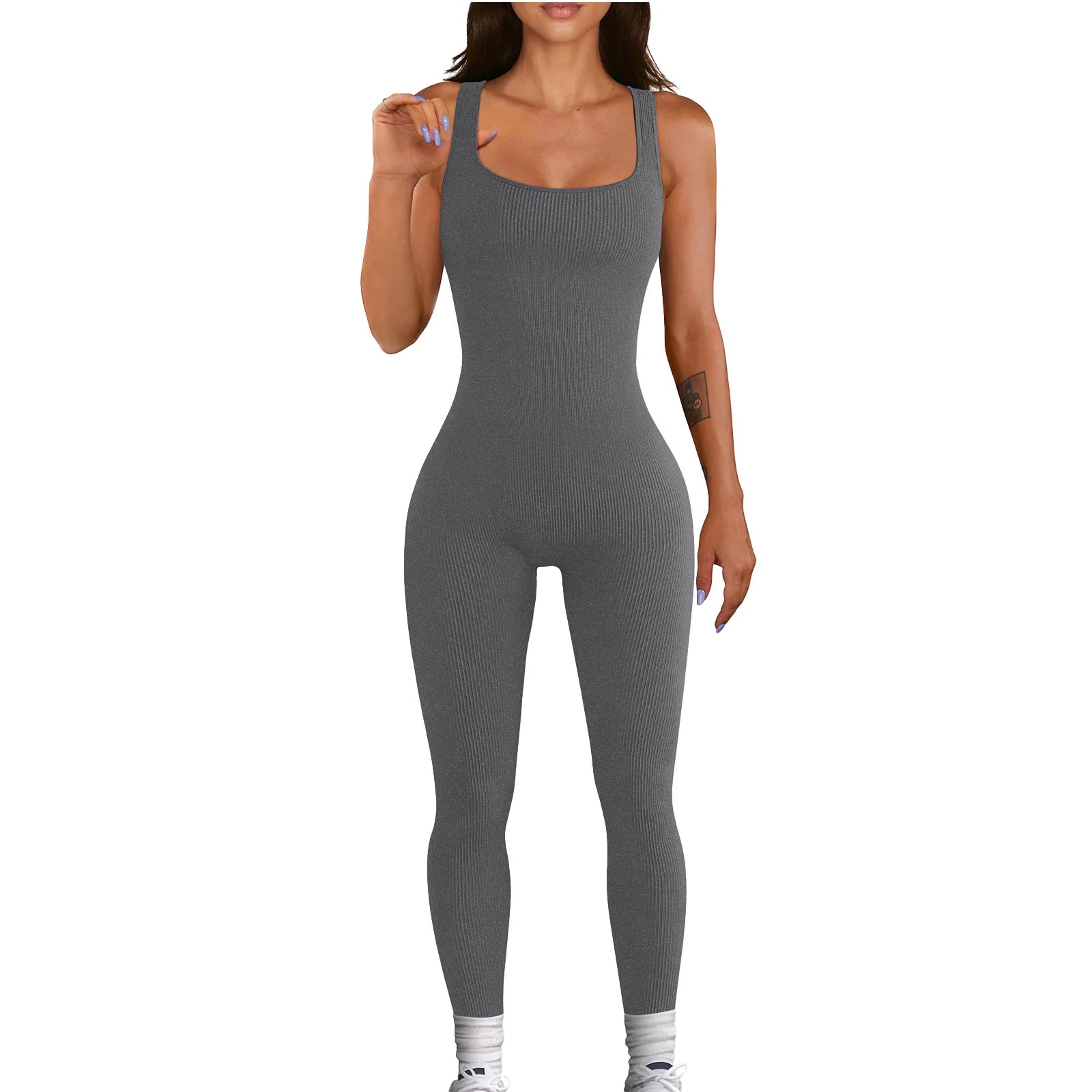 KE0101SX 2024 Solid Color Ribbed Backless Summer Bodycon Chic Women Jumpsuits Playsuits Sehe Fashion