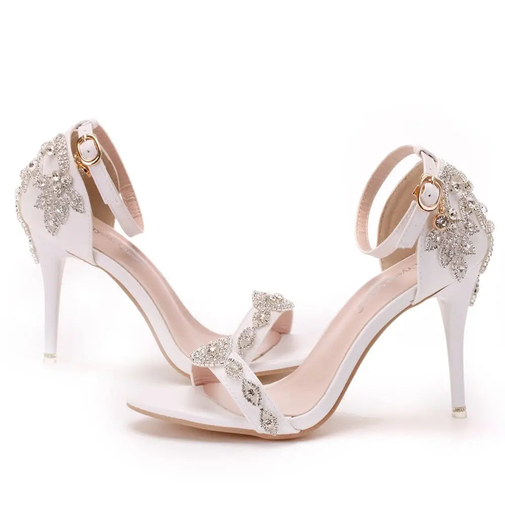 Women Sandals Summer High Heels Peep Toes  Bridal Shoes Party Luxury diamond Ladies White Wedding Shoe