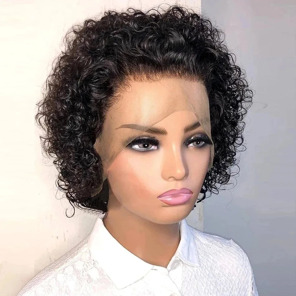 Pixie Cut Wig Human Hair Curly Bob Short Pixie Cut Lace Wig Bleached Knots Lace Frontal 13x4 Pixie Wig With Baby Hair