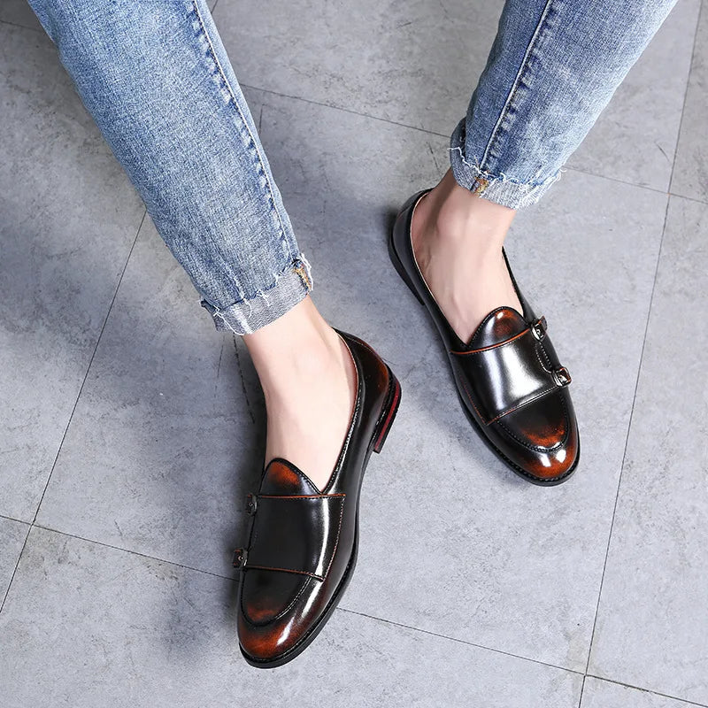 Fashion Monk Strap Leather Shoes Men Plus Size British Style Loafer Casual Flat Shoes for Party Club 2021 New Zapatos Hombre