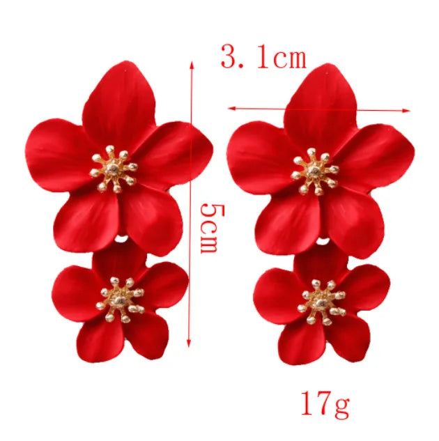 Red Statement Drop Earrings – Floral Heart Design for Elegant Occasions