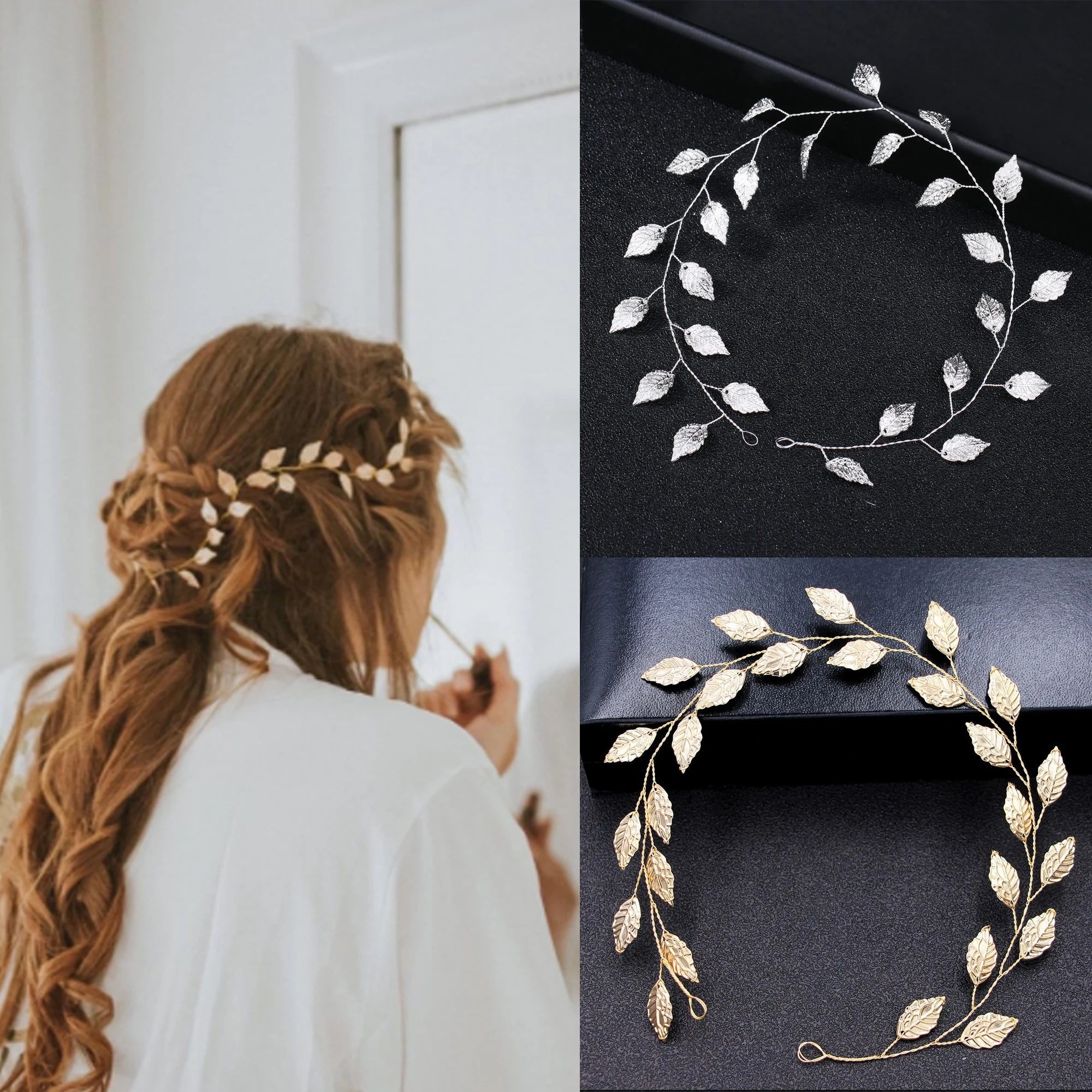 Fashion Clear Bridal Tiara Headbands for Women Wedding Hair Jewelry Accessories Handmade Leaf Bride Headdress Hair Ornaments