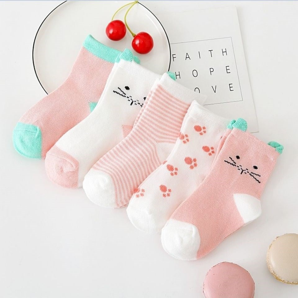 5 Pairs Cartoon Baby Socks Cute Cat Animal Soft Cotton Knit Baby Girl Kids Boy Newborn Boys Children's Socks for 0-6 Years