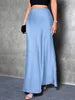 Fashion Breathable Spring Casual Elegant Solid Black High Waist Satin Midi Length Women's Skirts