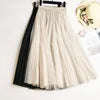 Summer Mesh Women Pleated Skirt Solid High Waist a Line Tulle Skirts Chic Long Maxi   Holiday Beach Tulle Skirt