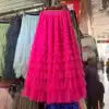 Advanced Mesh Half-Body Skirt Female Spring and Fall New High-Waisted Cake Womens Skirts