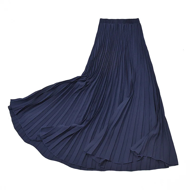 High Quality Women Lady Pleated With Lining Long Skirt Dress New Arrival Elastic Waist Summer Spring Sraight Maxi Skirt