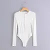 Autumn Casual Wear Jumpsuit Knitting Notched Neck Long Sleeve Button up Bodysuit Women Plain Body Suits