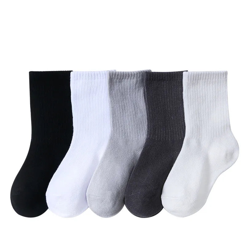 5 Pairs/Lot Autumn Winter High Elastic Simple Children Socks Korean Cotton Stripes Solid Color Alphabet Boys Girls Socks 1-12 Y