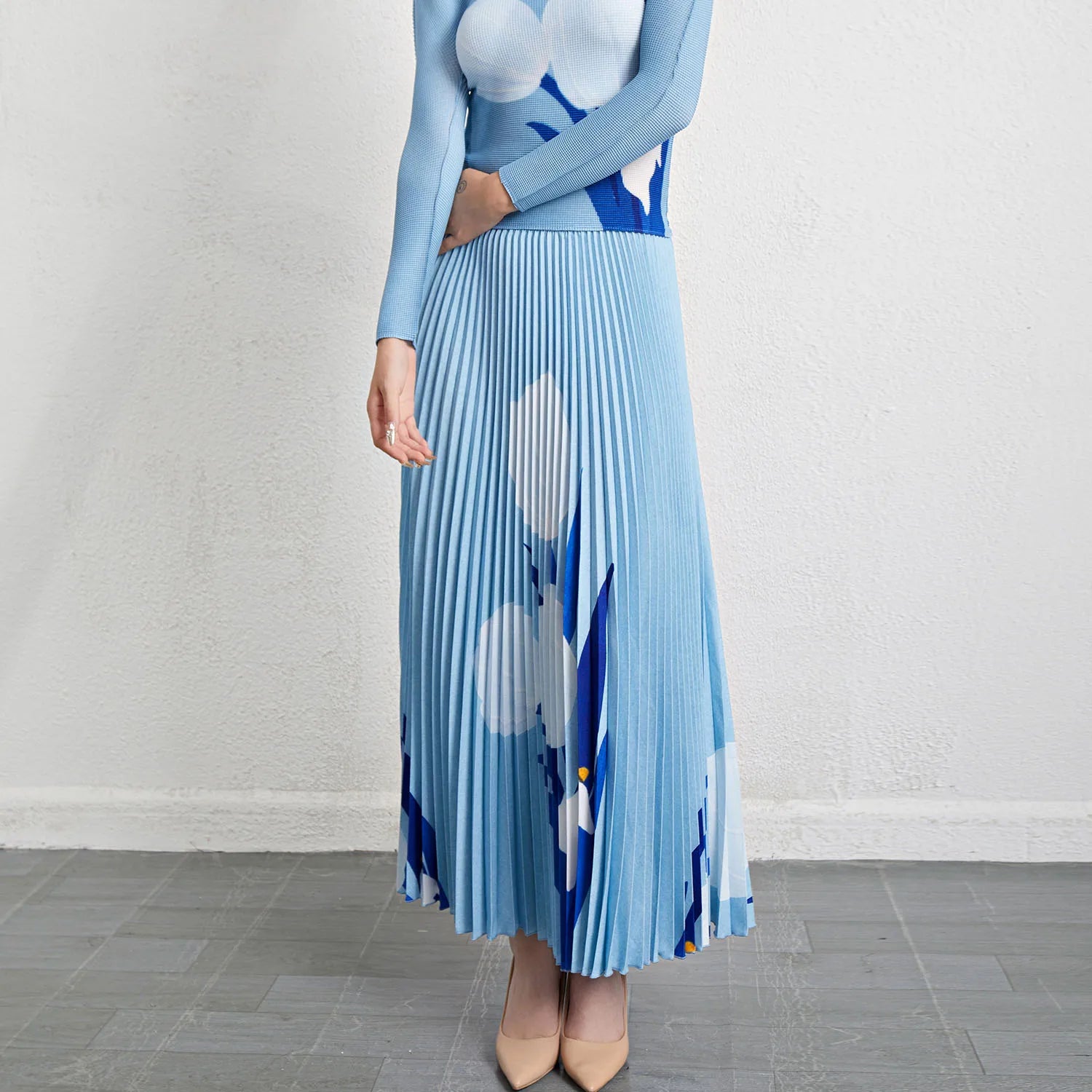 Factory Direct Sale High-Quality Polyester Fabric Printed Pleated Skirt Women's Casual Midi Skirt