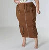 H0045-Fashionable Zipper Multi-pocket  Plus Size Skirts Cargo Skirt Women Long Skirts