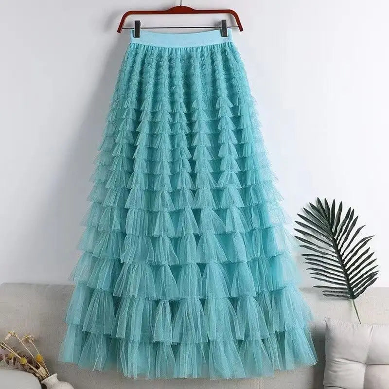 Advanced Mesh Half-Body Skirt Female Spring and Fall New High-Waisted Cake Womens Skirts