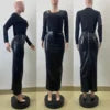 M6008 Women Long Skirts Women's Autumn Winter New Style Black Faux Leather Midi Skirt Bodycon Slim-Fitting with Zipper Design