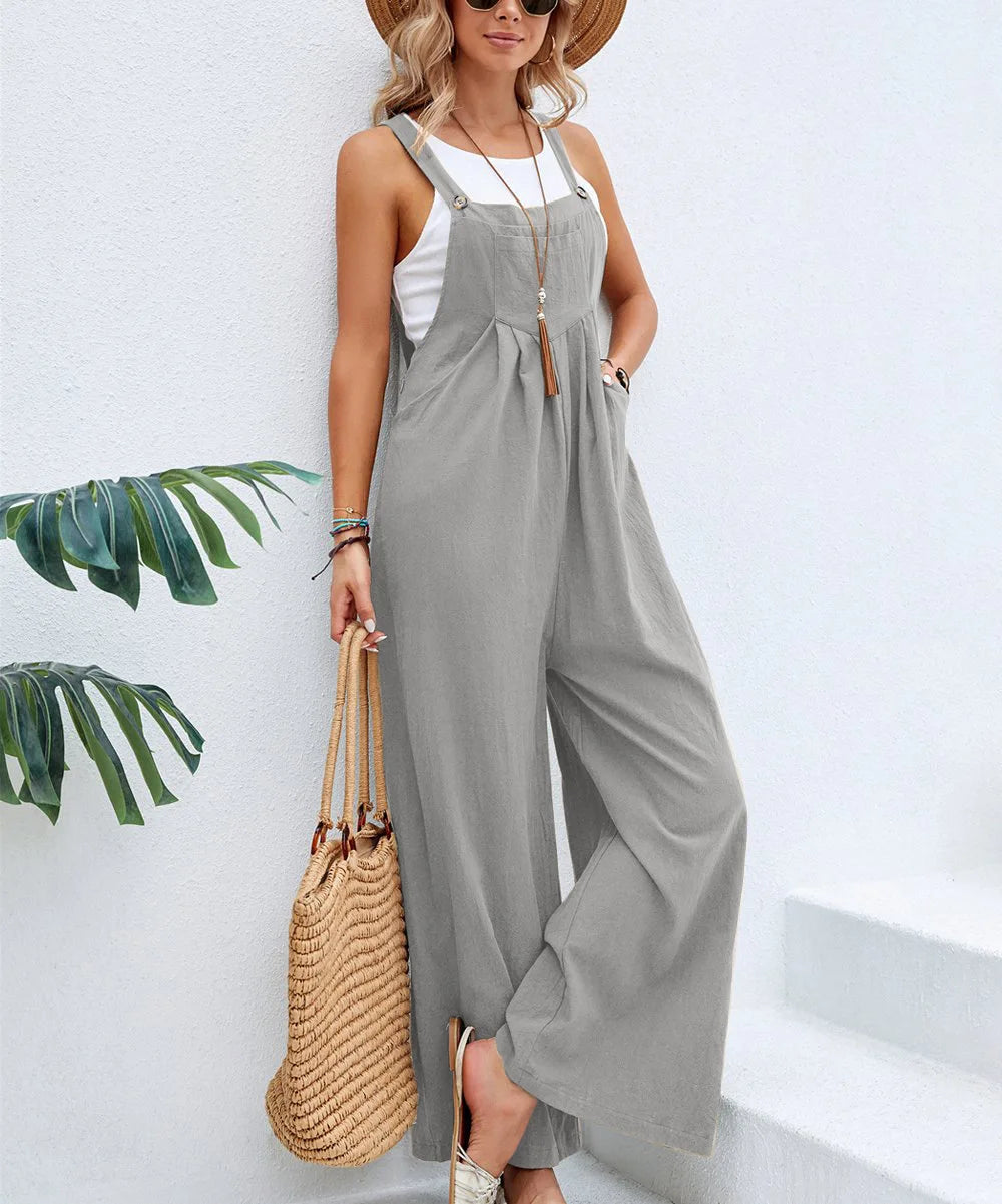 Women Spring Summer Solid Color Suspenders Overalls Casual Strappy Trousers Women's Loose Wide Leg Flared Leg Pants Jumpsuit