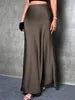 Fashion Breathable Spring Casual Elegant Solid Black High Waist Satin Midi Length Women's Skirts