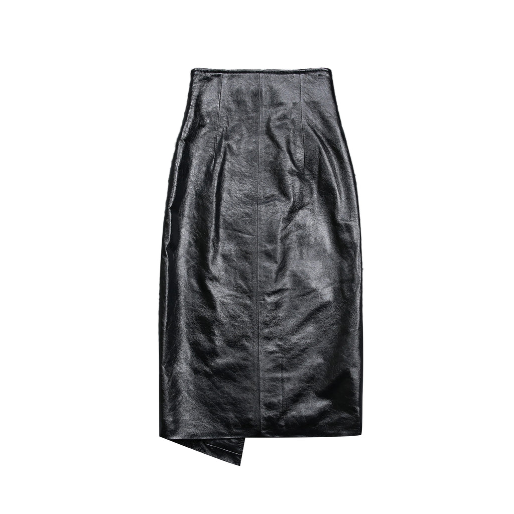 High Quality New Design Sheep Skin Wrap Skirt Asymmetry Genuine Leather Long Skirt