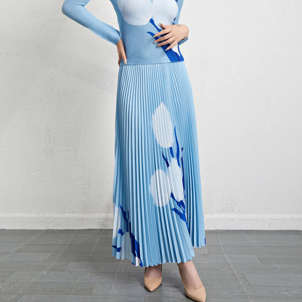 Factory Direct Sale High-Quality Polyester Fabric Printed Pleated Skirt Women's Casual Midi Skirt
