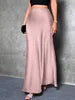 Fashion Breathable Spring Casual Elegant Solid Black High Waist Satin Midi Length Women's Skirts