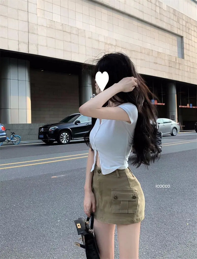 Women Harajuku Vintage Y2k 90s Casual Hight Waist Streetwear Cargo Mini Skirts Sexy Clubwear Clothes Fashion Denim Short Skirt