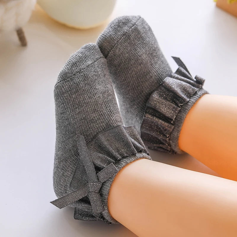 0-1Y Newborn Infant Toddler Baby Socks Girls Kids Princess Bowknot Lace Floral Short Socks Cotton Ruffle Frilly Trim Ankle Socks