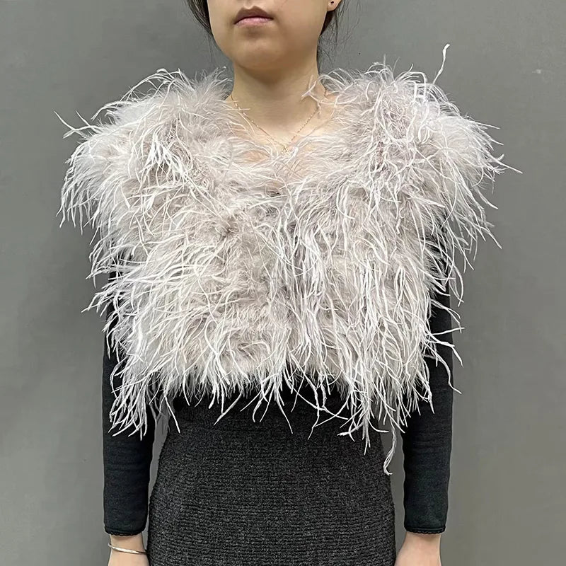 New Arrival Long Luxury Bridal Wedding Ostrich Turkey Feather Top Feather Vest Bolero Onyx
