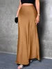 Fashion Breathable Spring Casual Elegant Solid Black High Waist Satin Midi Length Women's Skirts