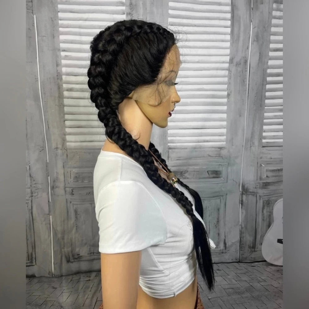 Braided Synthetic Wigs for Black Women 36 Inch 2 Box Braid Wig with Baby Hair Lace Frontal Wig