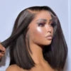 Short Straight HD Bob Wig Natural Black Brazilian Virgin Hair 200% Lace Front for Lace Transparent Baby Hair PrePlucked All