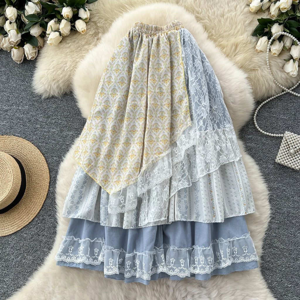 Summer Floral Lace A-Line Skirt Women Casual High Waist Lace Skirts For Girls Sweet Skirt Clothes Women Wholesale