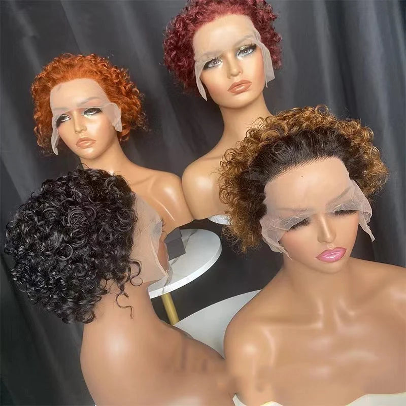 Pixie Cut Wig Human Hair Curly Bob Short Pixie Cut Lace Wig Bleached Knots Lace Frontal 13x4 Pixie Wig With Baby Hair
