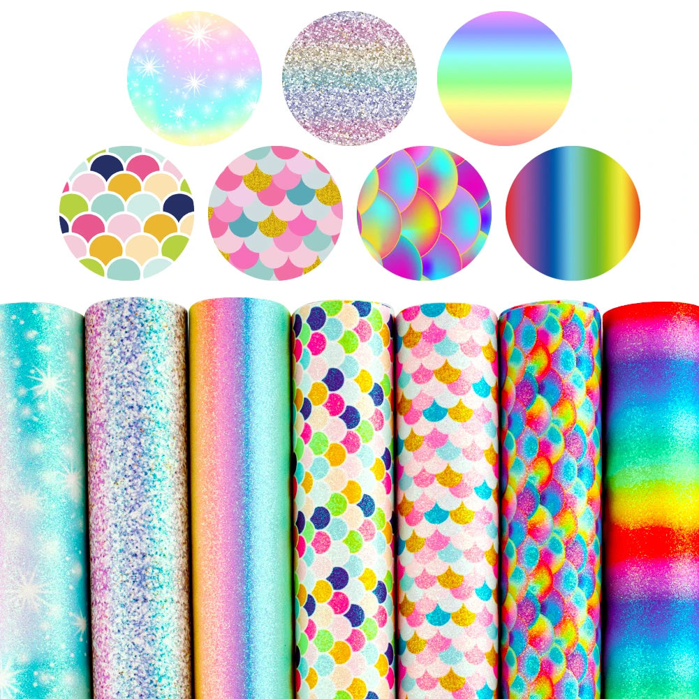 30*136cm Glitter Fine Gradient Rainbow Faux Leather Flash Roll Small Glitter Bows Christmas Hair Clip Bows Earrings for Sofa Bag