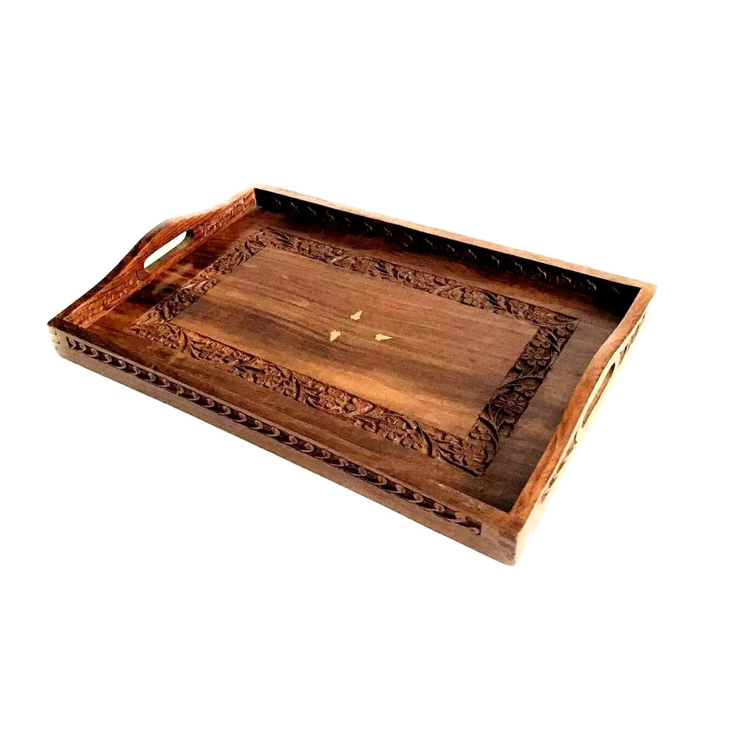 Craft Valley SS Large Eco-Friendly Biodegradable Acacia Wood Serving Tray Custom Design Handles Durable Dishwasher Safe American