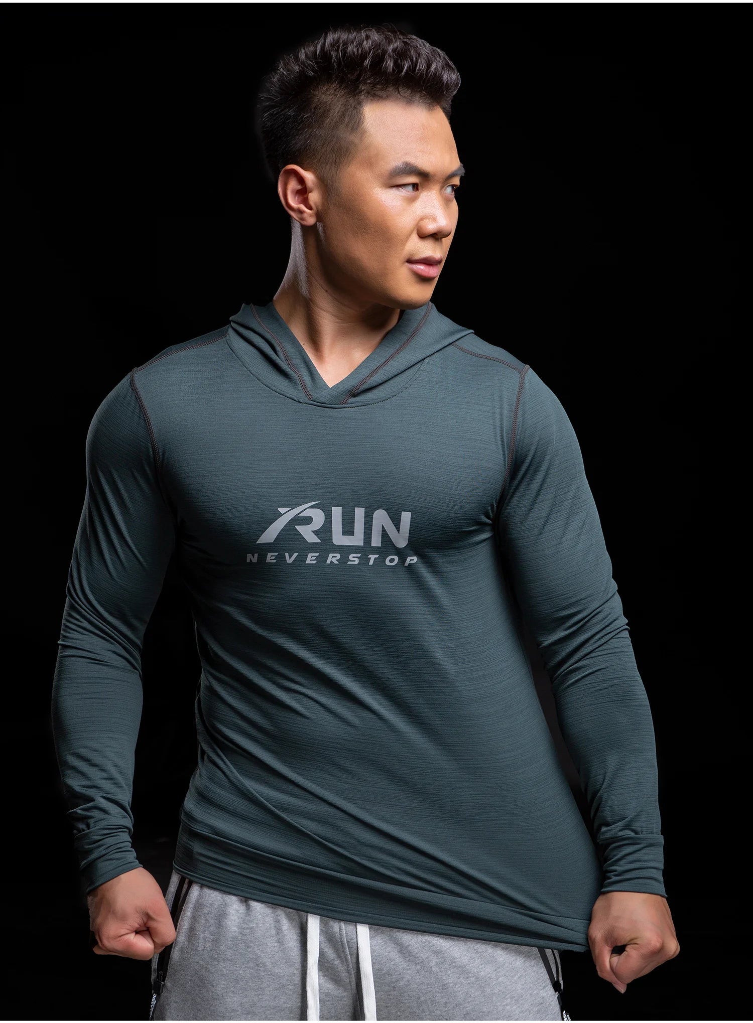 Gym Men T Shirt Long Sleeve Slim Tops Tees elastic T-shirt Sports Fitness Autumn winter comfort breathable Quick dry Hooded