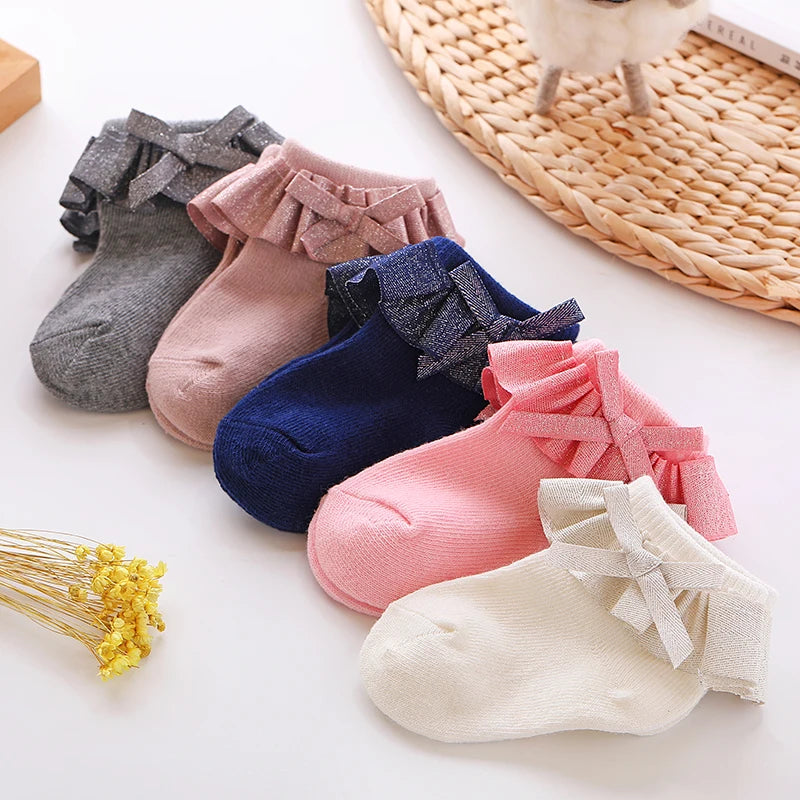 0-1Y Newborn Infant Toddler Baby Socks Girls Kids Princess Bowknot Lace Floral Short Socks Cotton Ruffle Frilly Trim Ankle Socks