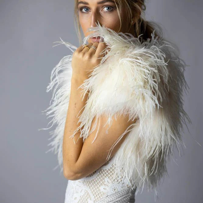 New Arrival Long Luxury Bridal Wedding Ostrich Turkey Feather Top Feather Vest Bolero Onyx
