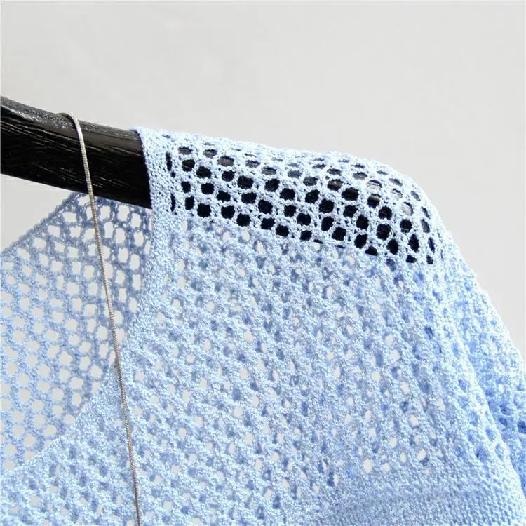Spring and Summer New Ice Silk Knitted Vest Top Hollow Out Thin Bottoming Sling Streetwear Womens Clothing White Shirt 13686