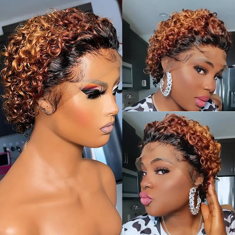 Pixie Cut Wig Human Hair Curly Bob Short Pixie Cut Lace Wig Bleached Knots Lace Frontal 13x4 Pixie Wig With Baby Hair
