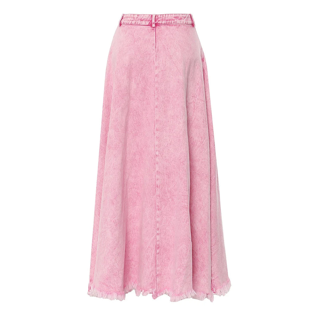 Women Spring Autumn New Solid Color Long Skirt Denim Loose Pocket Button Casual Long Length Women's Casual Skirt