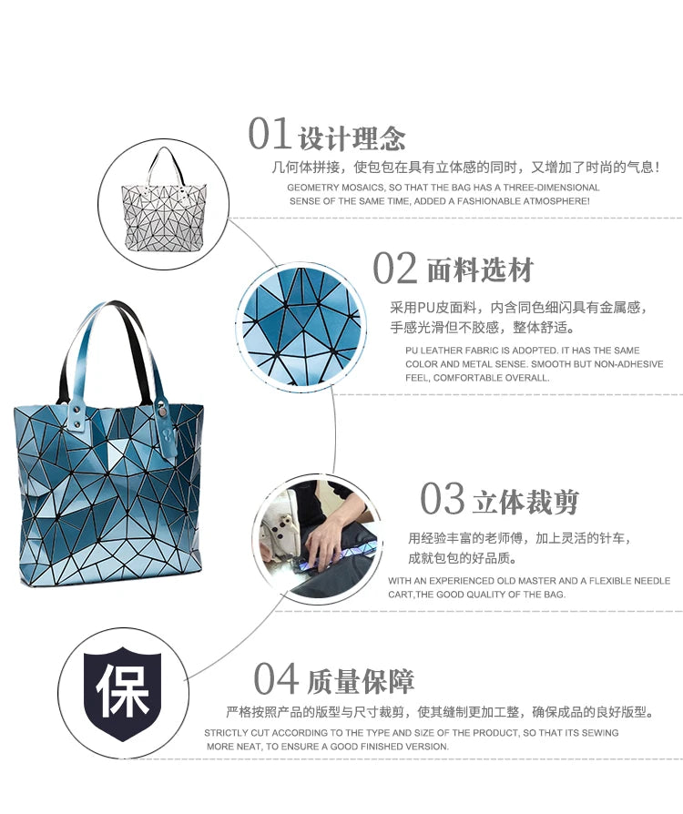 new luxury handbags women bags designer Beach Large tote Hologram Shoulder Bag sac a main Geometric bag bolsa feminina Silver