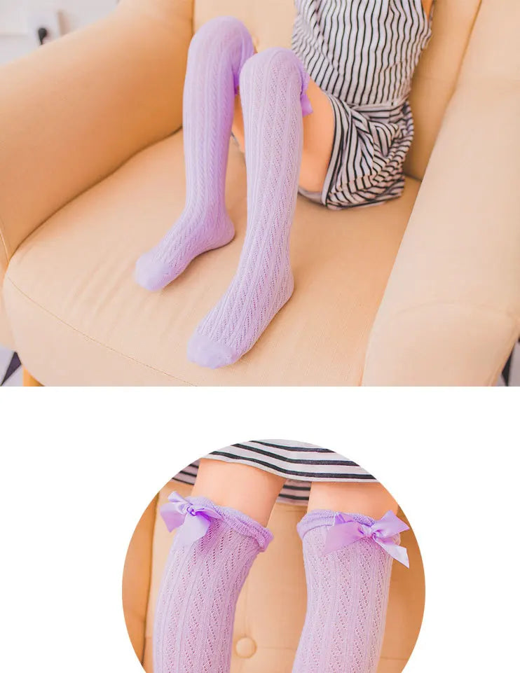 Girl Kids 2 To 12 Year Knee High Bows Socks Children High Elastic Tights Cartoon Stocking Spring Summer Autumn Princess Socks