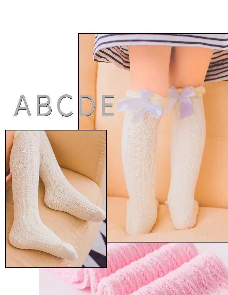 Girl Kids 2 To 12 Year Knee High Bows Socks Children High Elastic Tights Cartoon Stocking Spring Summer Autumn Princess Socks